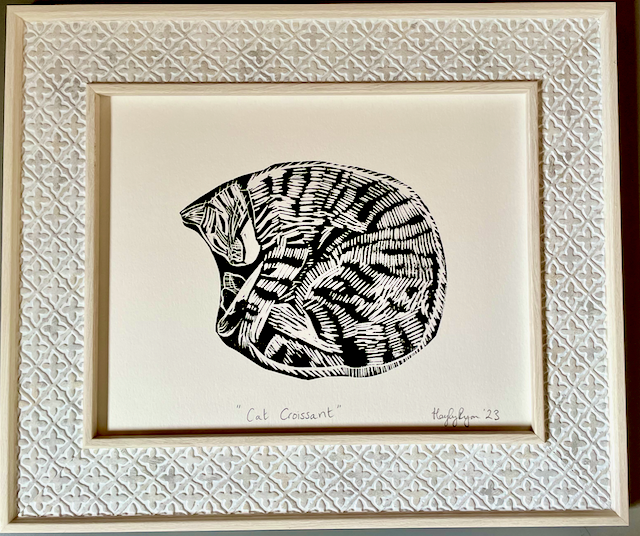 Cat linoprint-"Cat croissant"