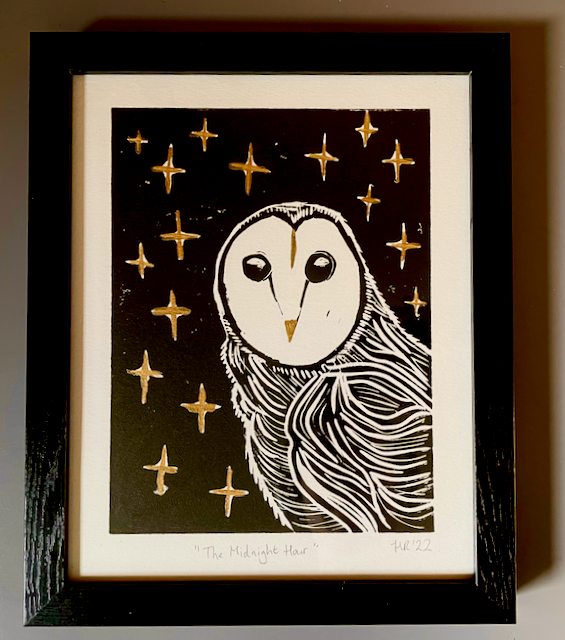 Owl Linoprint-"The Midnight Hour"