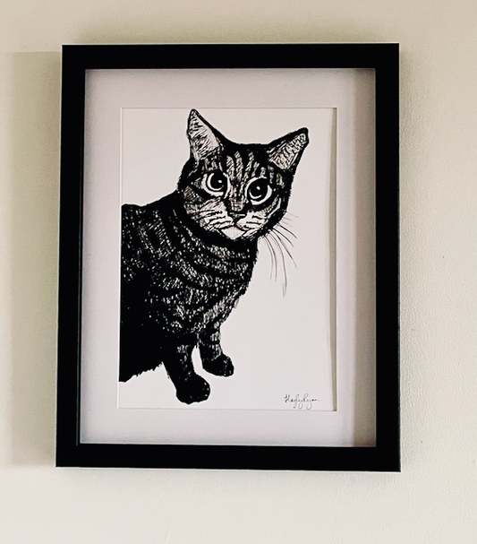 Cat Print-Tabby Cat Ballpoint Pen Drawing Print