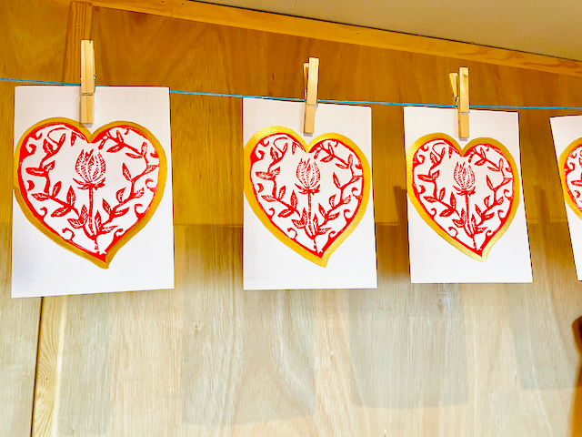 Heart Print Card-Linoprint Card