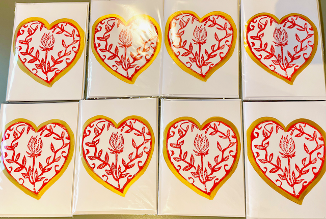 Heart Print Card-Linoprint Card