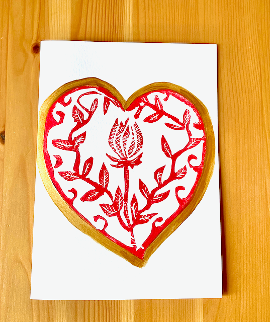 Heart Print Card-Linoprint Card