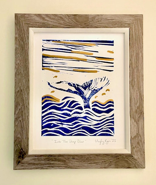 Whale Linoprint- Into The Deep Blue