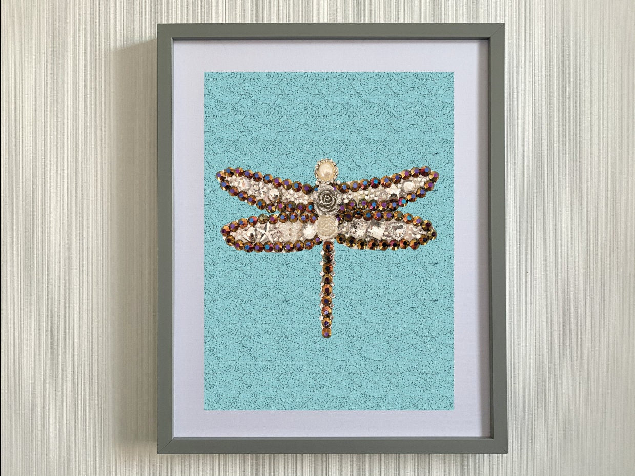 Dragonfly Print-Print of a handmade beautiful bead dragonfly picture