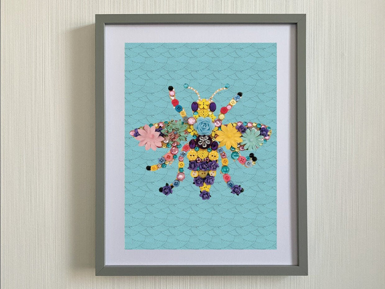 Bee Print-Beautiful print of a colourful handmade bee