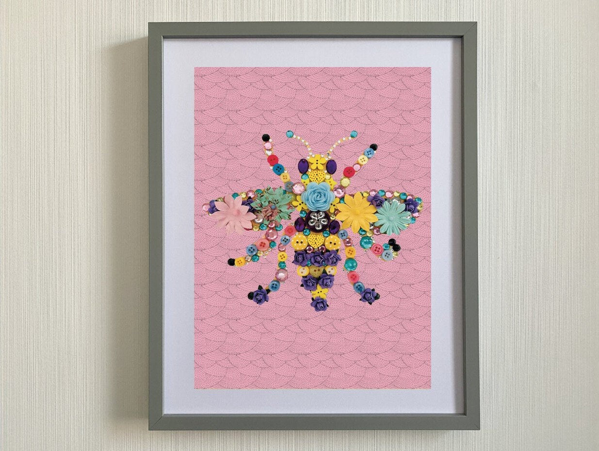 Bee Print-Beautiful print of a colourful handmade bee