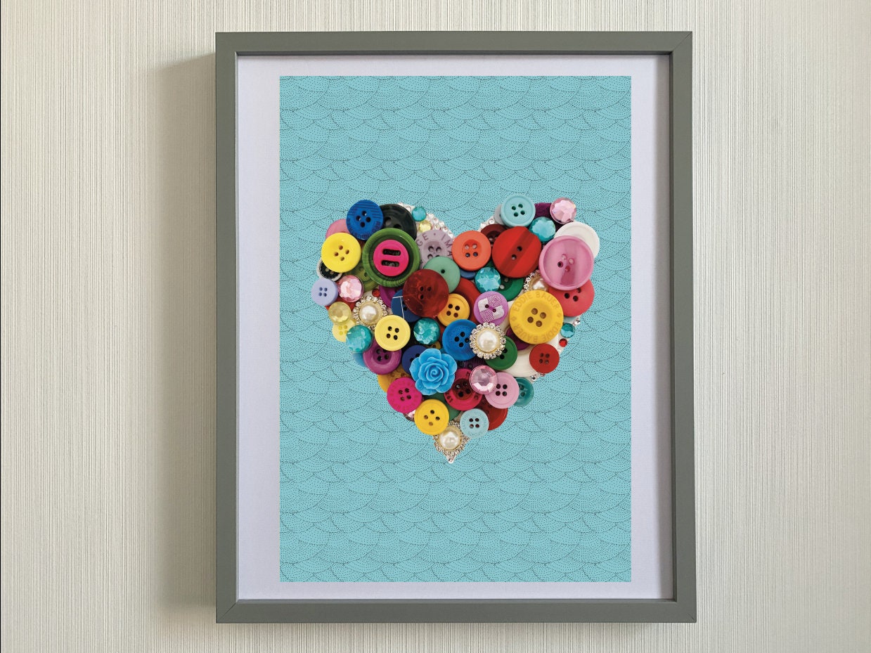 Heart Print-Print taken from an original handmade button and bead picture