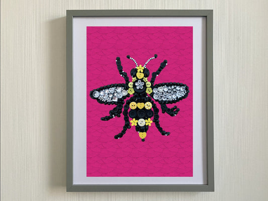 Bee Print-Print taken from an original handcrafted picture of a Manchester bee made from buttons and beads