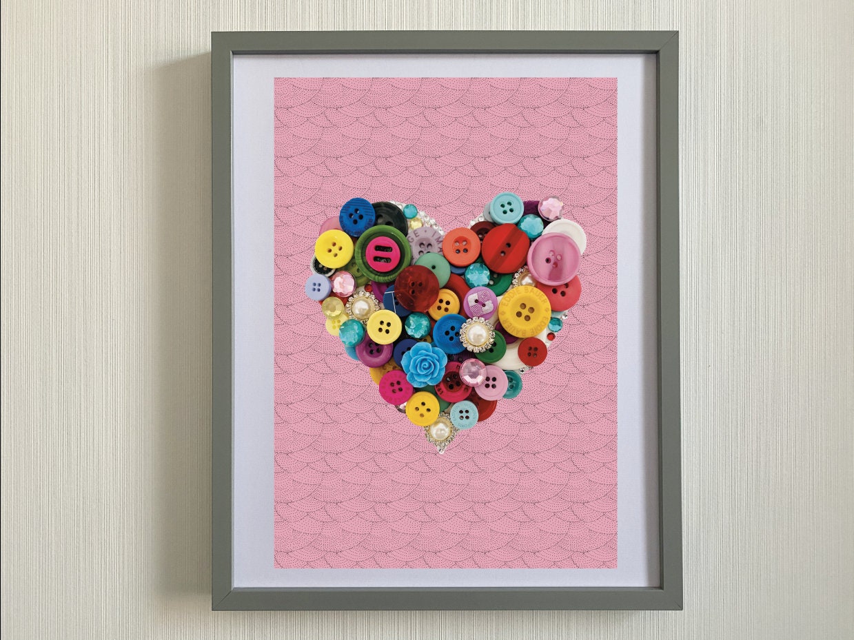 Heart Print-Print taken from an original handmade button and bead picture