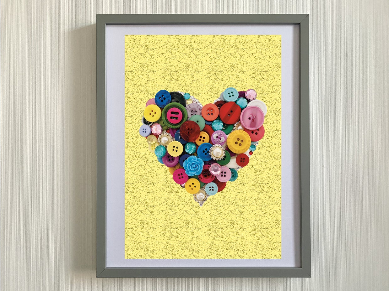 Heart Print-Print taken from an original handmade button and bead picture