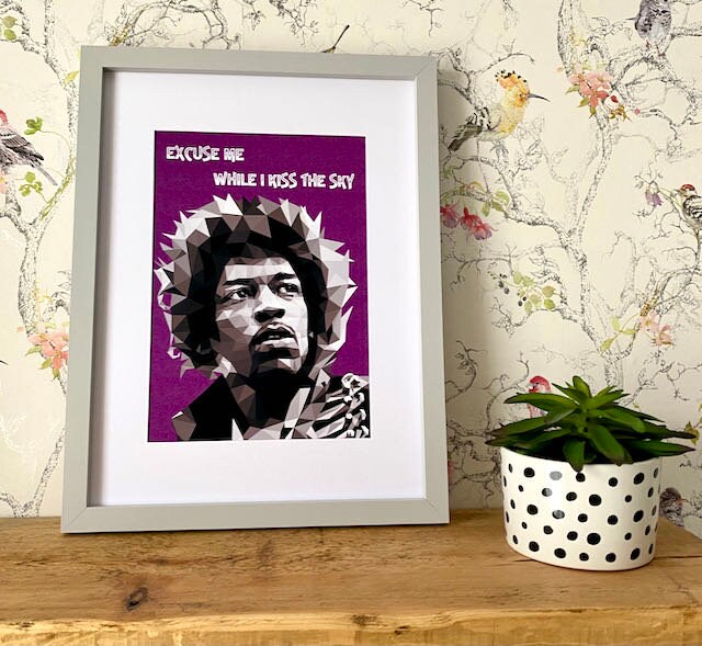 Jimi Hendrix Print-Excuse me while I kiss the sky-Low Poly Art