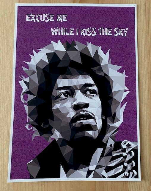 Jimi Hendrix Print-Excuse me while I kiss the sky-Low Poly Art