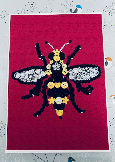 Bee Print-Print taken from an original handcrafted picture of a Manchester bee made from buttons and beads