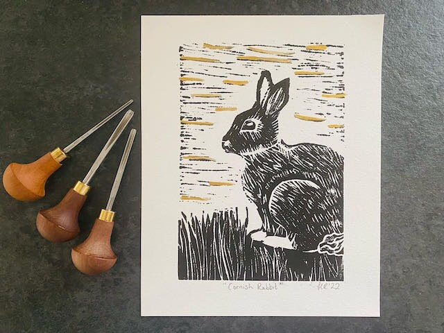 Rabbit Linoprint-"Cornish Rabbit"