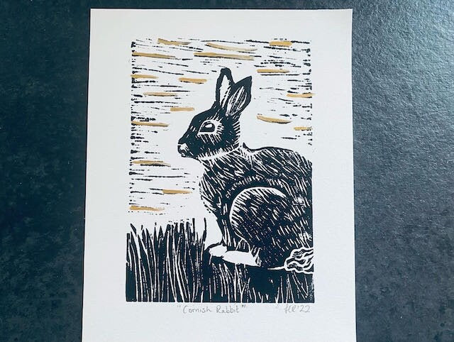 Rabbit Linoprint-"Cornish Rabbit"