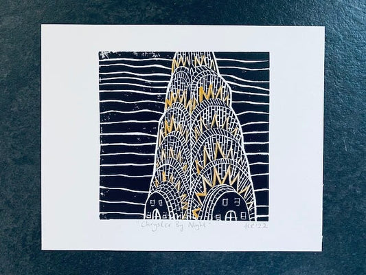 Chrysler Building Linoprint-"Chrysler By Night"