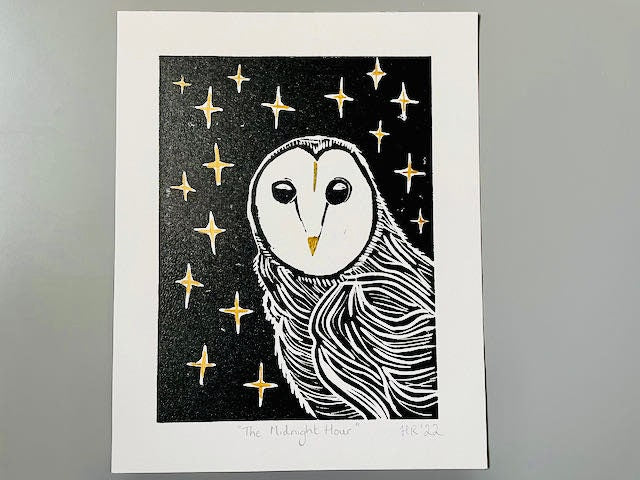 Owl Linoprint-"The Midnight Hour"