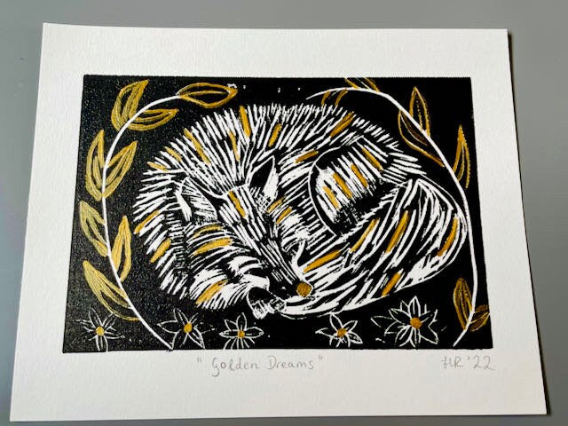 Fox Linoprint-"Golden Dreams"