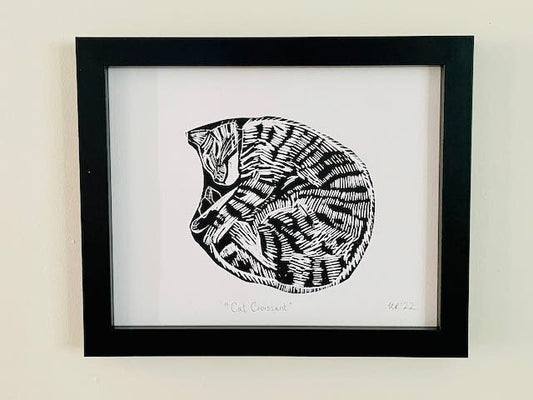 Cat linoprint-"Cat croissant"