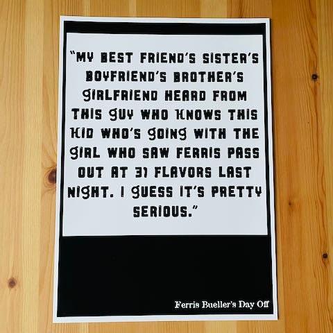 Ferris Buellers Day Off Print-Ferris Bueller quote inspired print